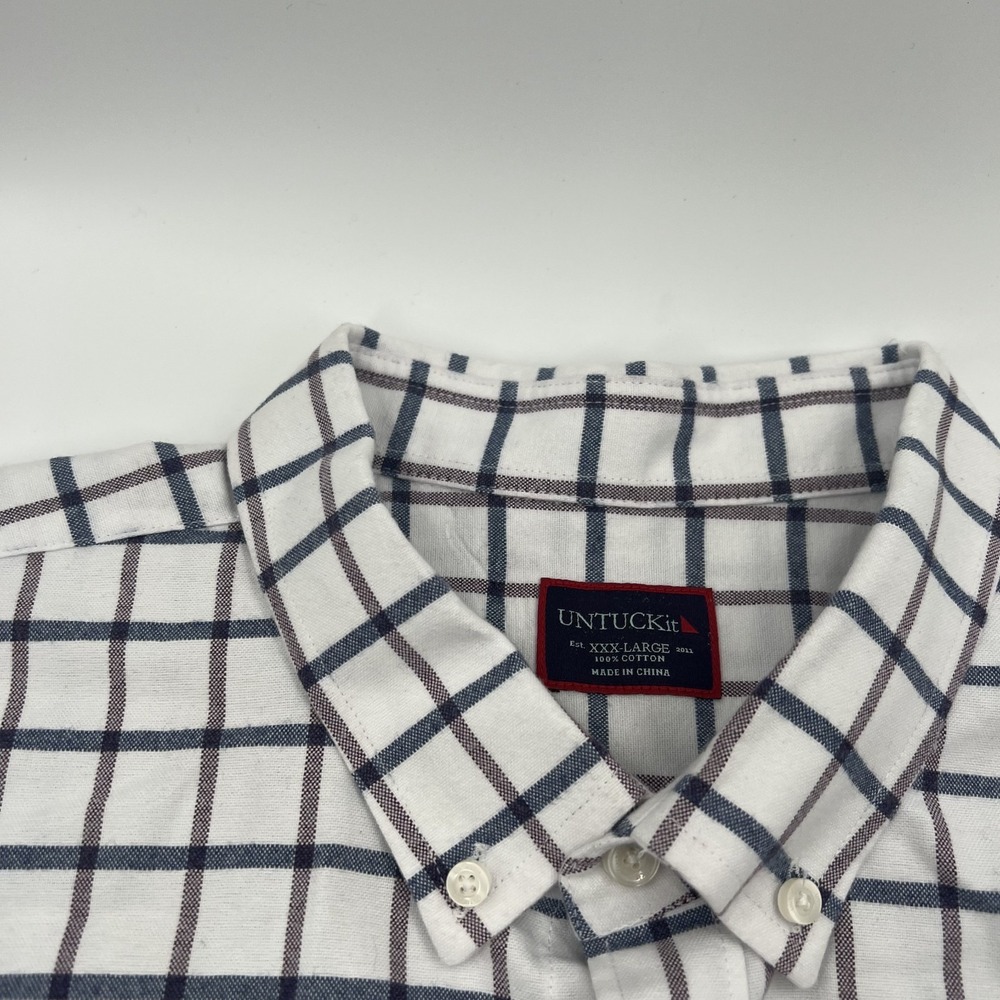 Untuckit Button Down Checkered Shirt Mens 3XL White Preppy Business Pocket SS - Picture 3 of 14